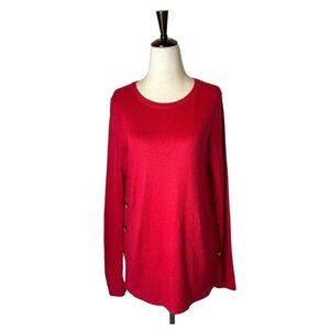 Loft Sweater Womens S Red Knit Crewneck Long Sleeve Button Detail‎ Pullover